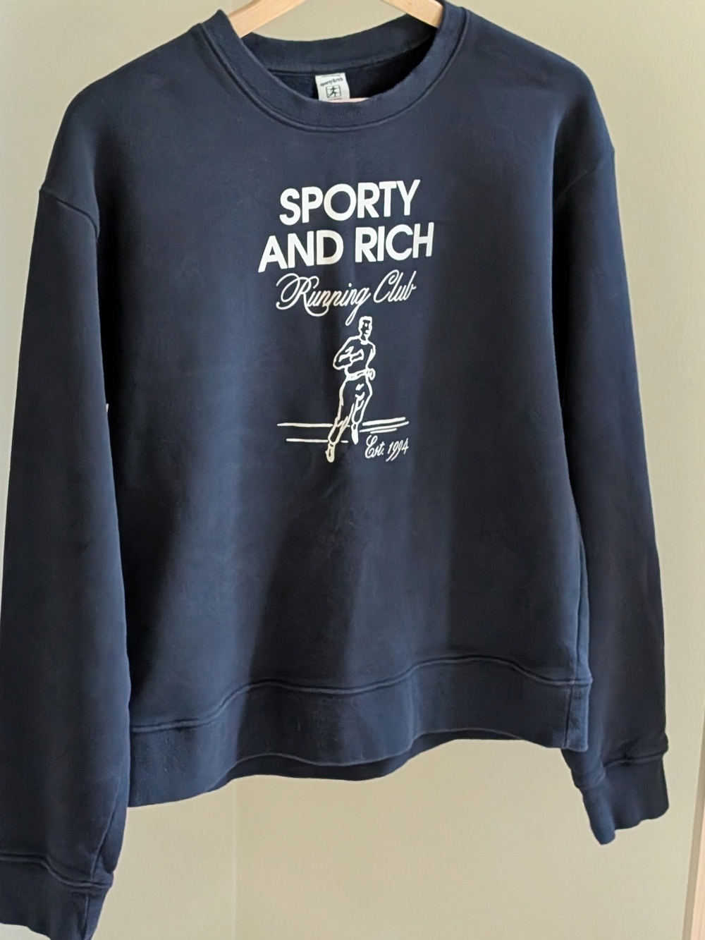 Sporty & Rich Running Club Graphic Crewneck Sweatshirt In Navy Blue - L